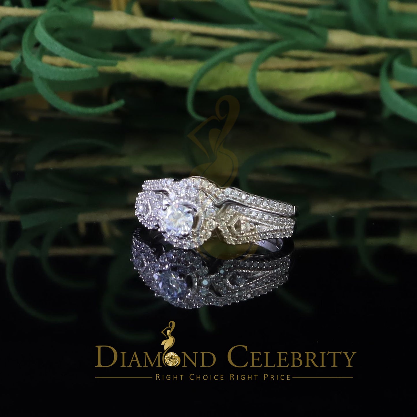 DiamondCelebritees 1.59ct Cubic Zirconia White Sterling Silver Men's/ Women 2PC Bridal Rings Size 7