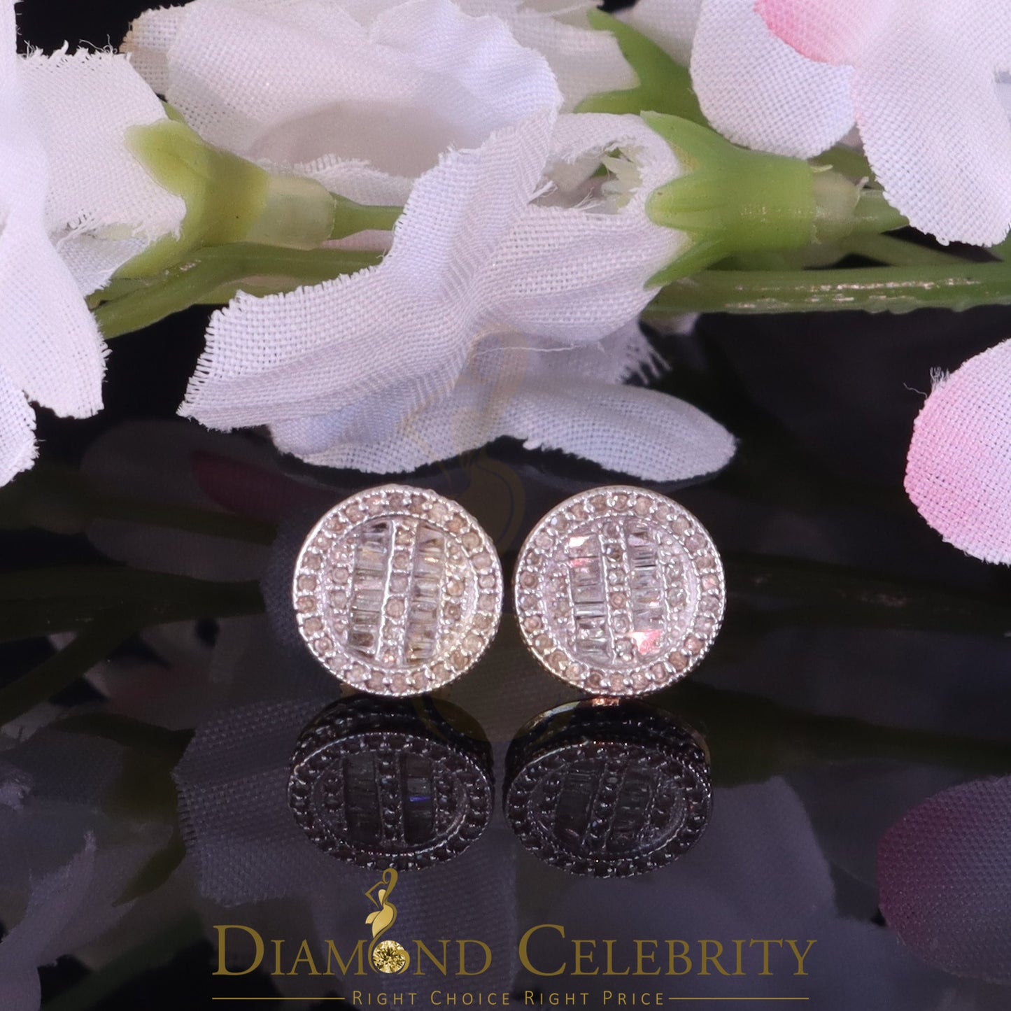 DiamondCelebritees 0.33ct Diamond 925 Sterling Yellow Silver For Men's & Womens Stud Round Earring