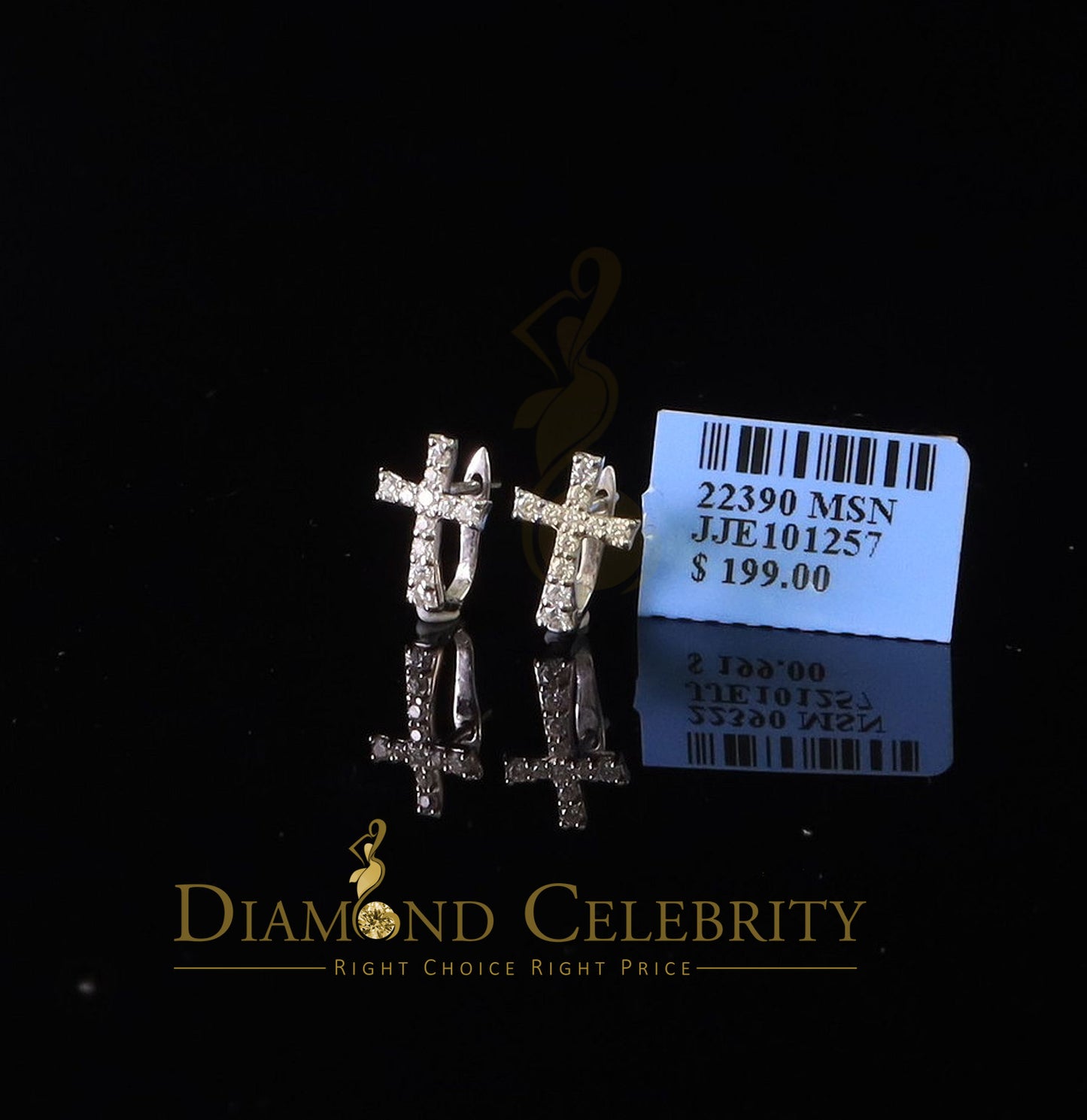 DiamondCelebritees Moissanite Stone 925 Silver Round Yellow Hip Hop Cross Stud Earring Men's/Womens