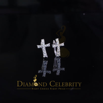 DiamondCelebritees Moissanite Stone 925 Silver Round Yellow Hip Hop Cross Stud Earring Men's/Womens