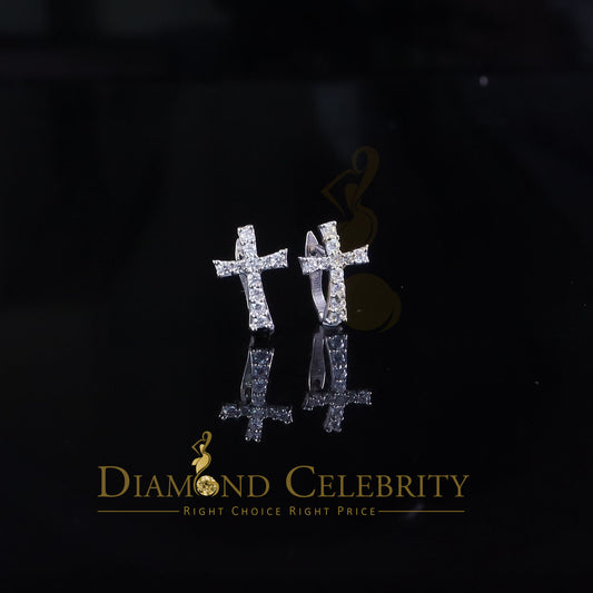 DiamondCelebritees Moissanite Stone 925 Silver Round Yellow Hip Hop Cross Stud Earring Men's/Womens