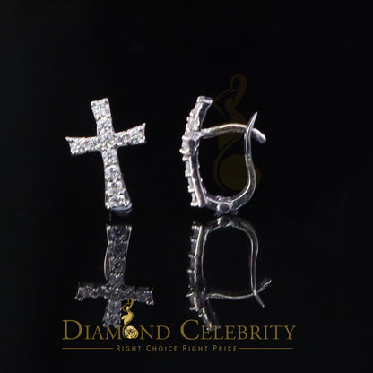 DiamondCelebritees Moissanite Stone 925 Silver Round Yellow Hip Hop Cross Stud Earring Men's/Womens