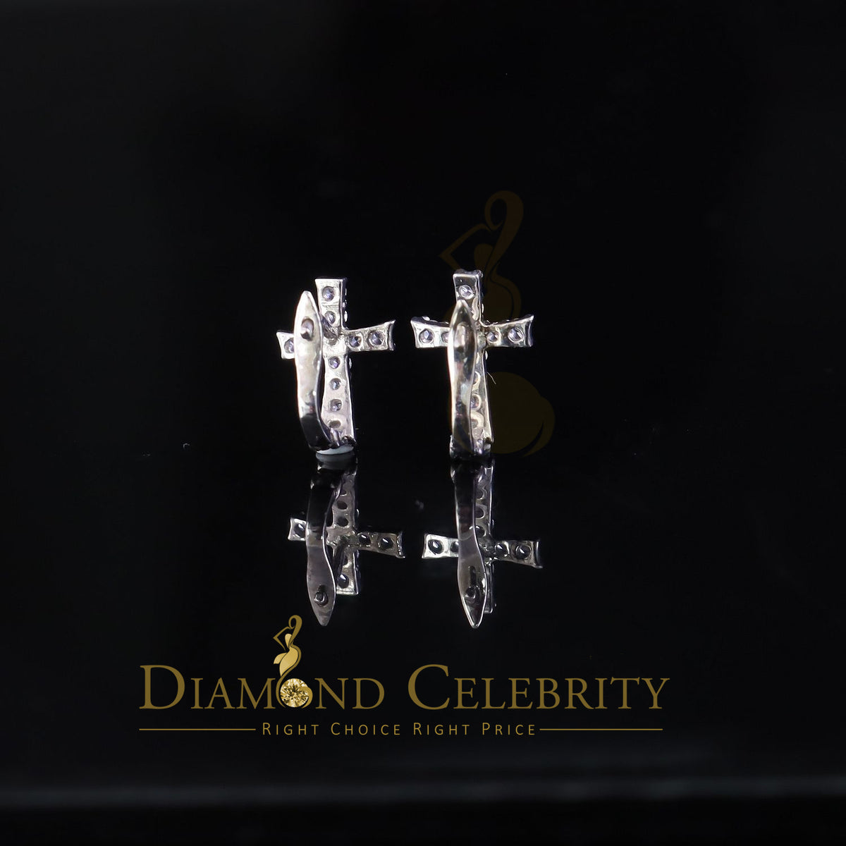 DiamondCelebritees Moissanite Stone 925 Silver Round Yellow Hip Hop Cross Stud Earring Men's/Womens