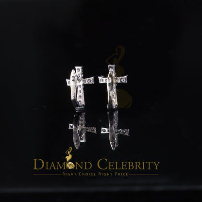 DiamondCelebritees Moissanite Stone 925 Silver Round Yellow Hip Hop Cross Stud Earring Men's/Womens