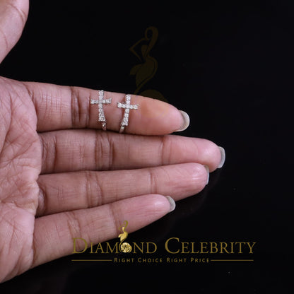 DiamondCelebritees Moissanite Stone 925 Silver Round Yellow Hip Hop Cross Stud Earring Men's/Womens