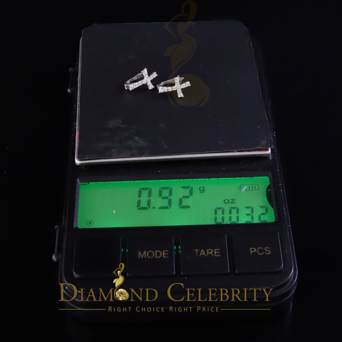 DiamondCelebritees Moissanite Stone 925 Silver Round Yellow Hip Hop Cross Stud Earring Men's/Womens