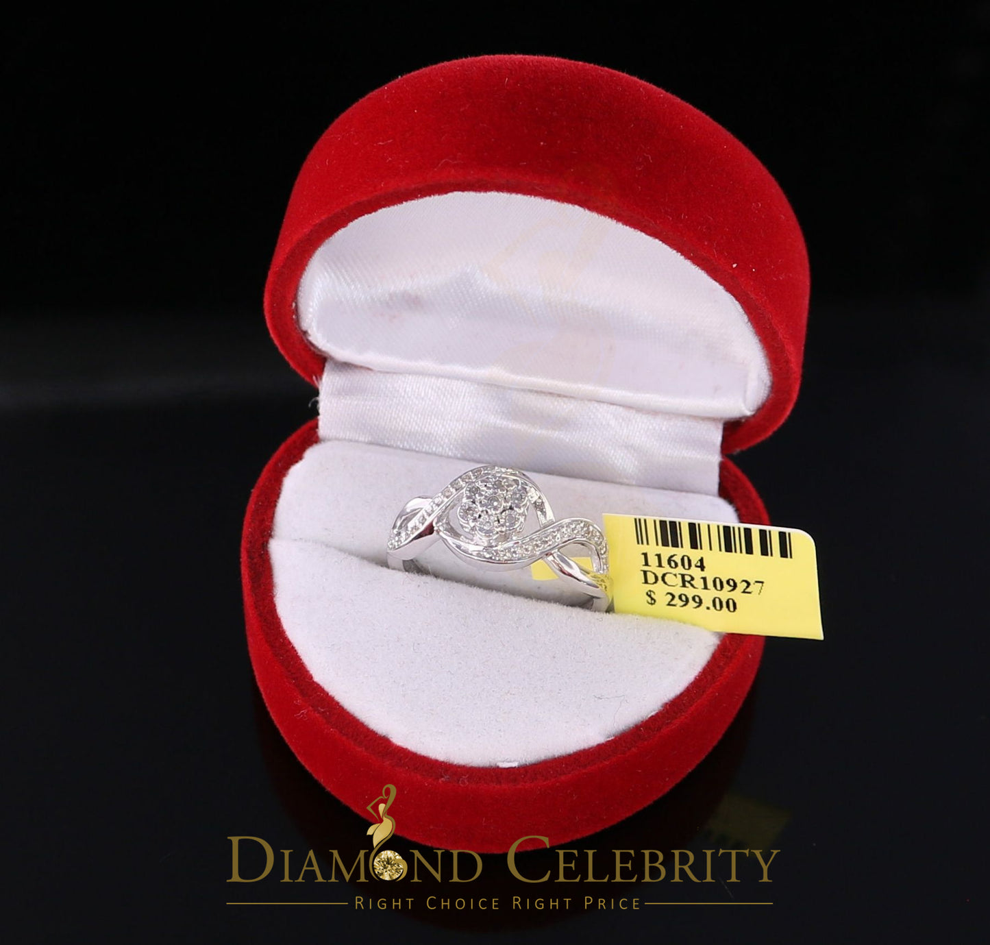 DiamondCelebritees 0.15 CT Real Diamond 925 Sterling Silver White Geometrical Womens Ring Size 7