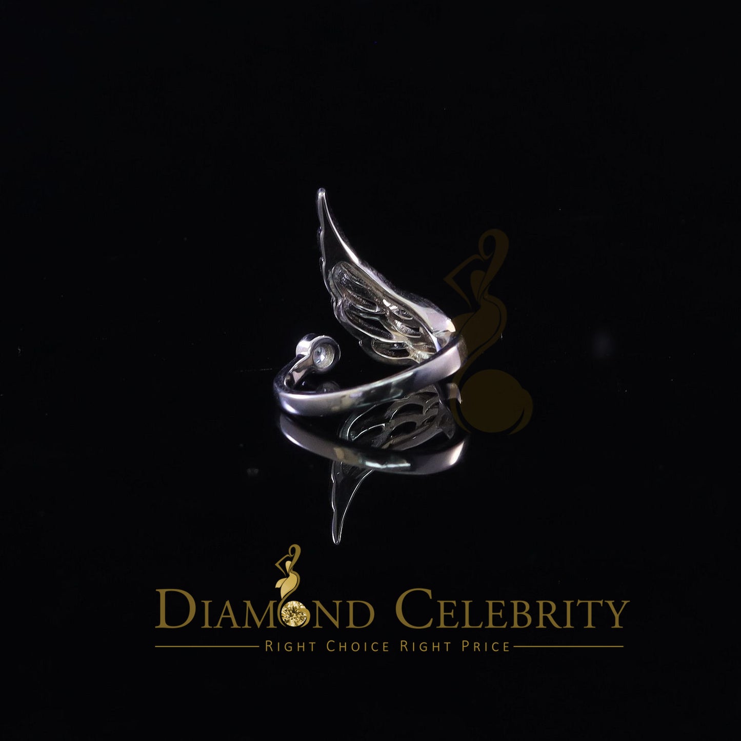 DiamondCelebritees 925 Sterling White Silver with 1.50ct Cubic Zirconia Angel Wing Ring Size 7.5