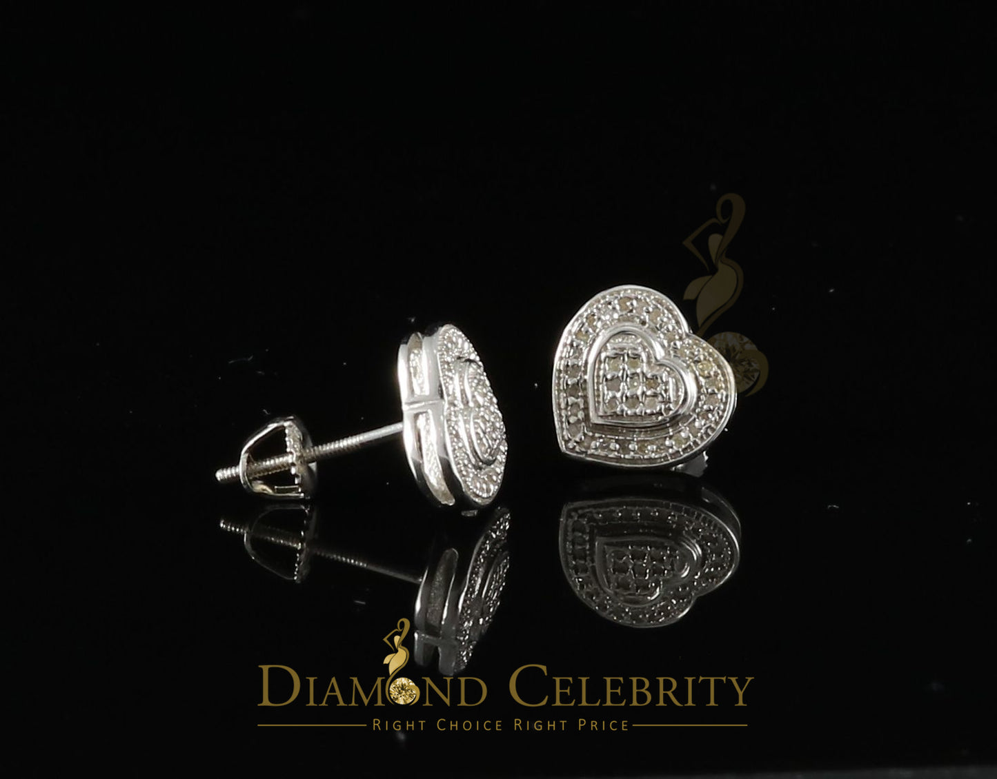 DiamondCelebritees 0.10ct Diamond Heart Earring White 925 Sterling Silver Stud For Men's & Women's