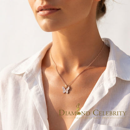 DiamondCelebritees  0.10CT Real Diamond 925 Sterling Silver with Butterfly Yellow Necklace Pendant