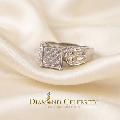 DiamondCelebritees 0.10CT Real Diamond 925 White Silver Engagement Womens Square Ring SZ 7