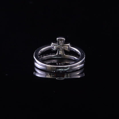 DiamondCelebritees 925 White Silver 0.40ct Cubic Zirconia Engagement Womens Cross Ring Size 7