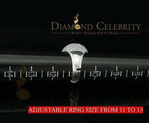 DiamondCelebritees Men's 12.5ct Cubic Zirconia white Silver Round Adjustable Ring From SZ 11 to13