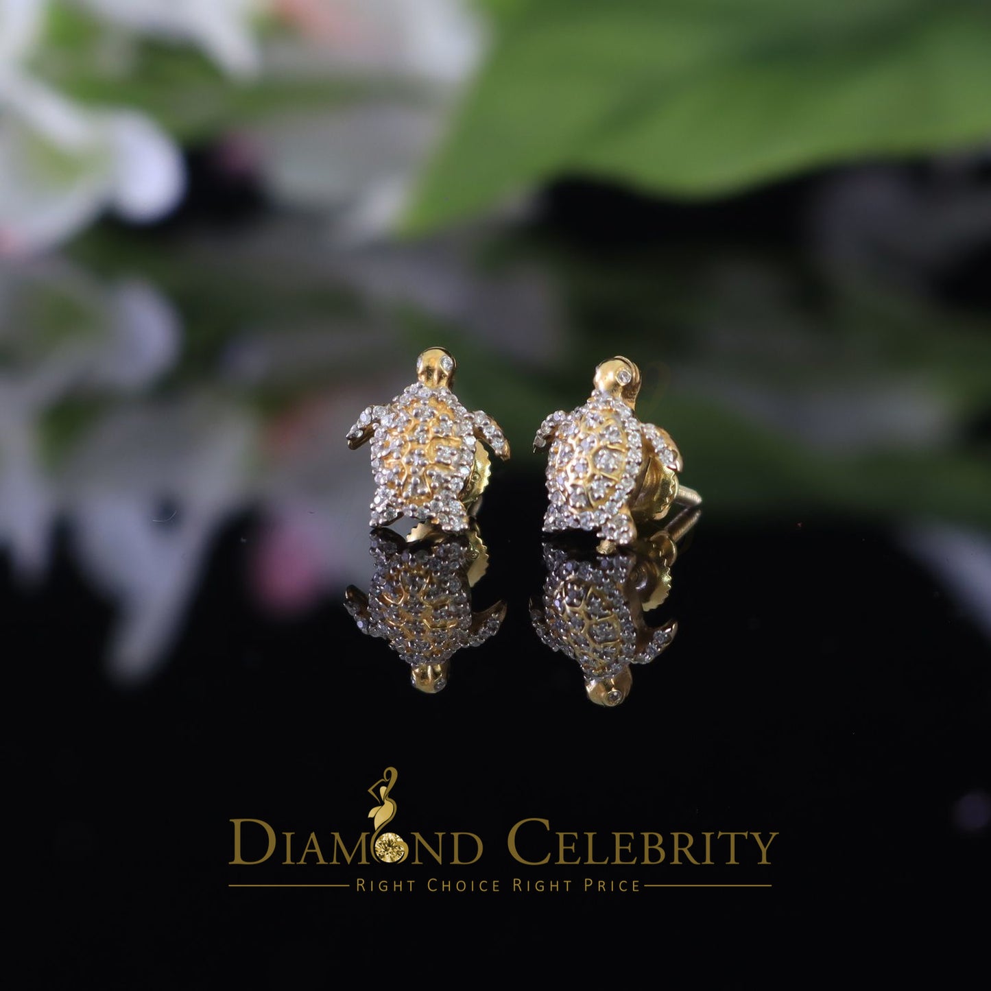 DiamondCelebritees  925 Sterling Yellow Silver 0.50ct Cubic Zirconia Turtle Earring Women & Men's
