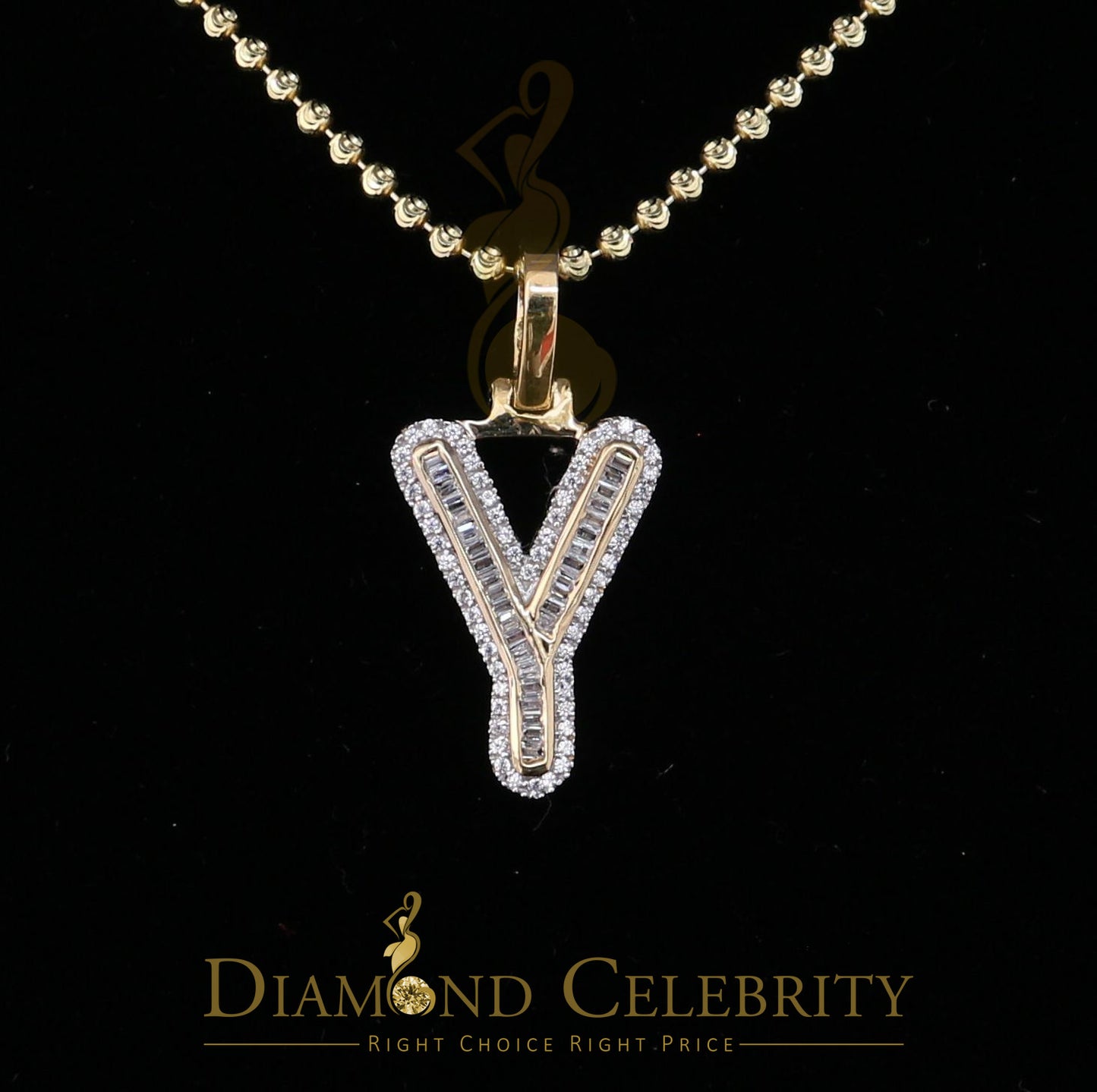 DiamondCelebritees Yellow Bugutte Initial All Alphabet Sterling Silver Pendant with Cubic Zirconia