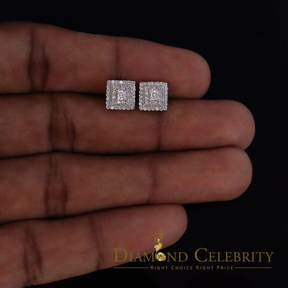 DiamondCelebritees  1.44ct Cubic Zirconia 925 White Sterling Silver Women's Hip Hop Square Earrings