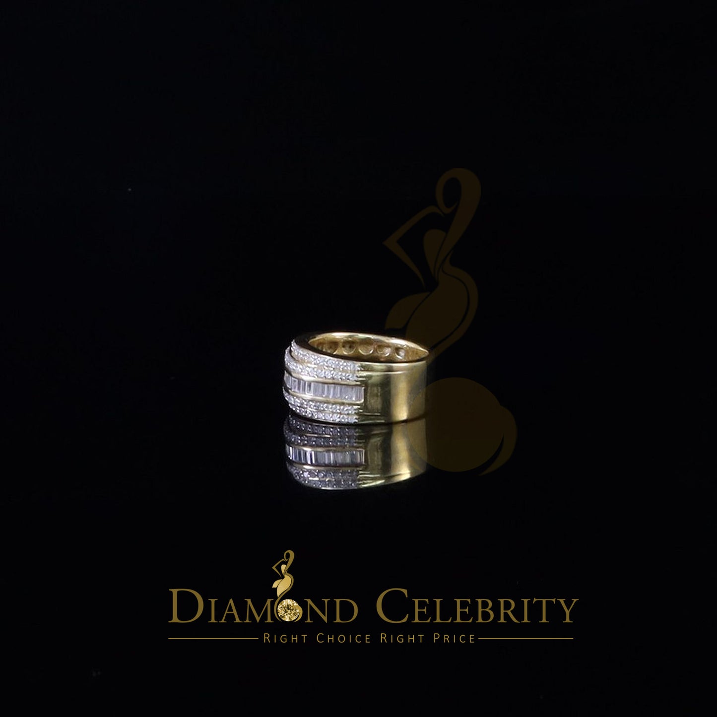 DiamondCelebritees Sterling Yellow Silver 4.50ct Cubic Zirconia ROUND Band Men's Ring Size 8.5