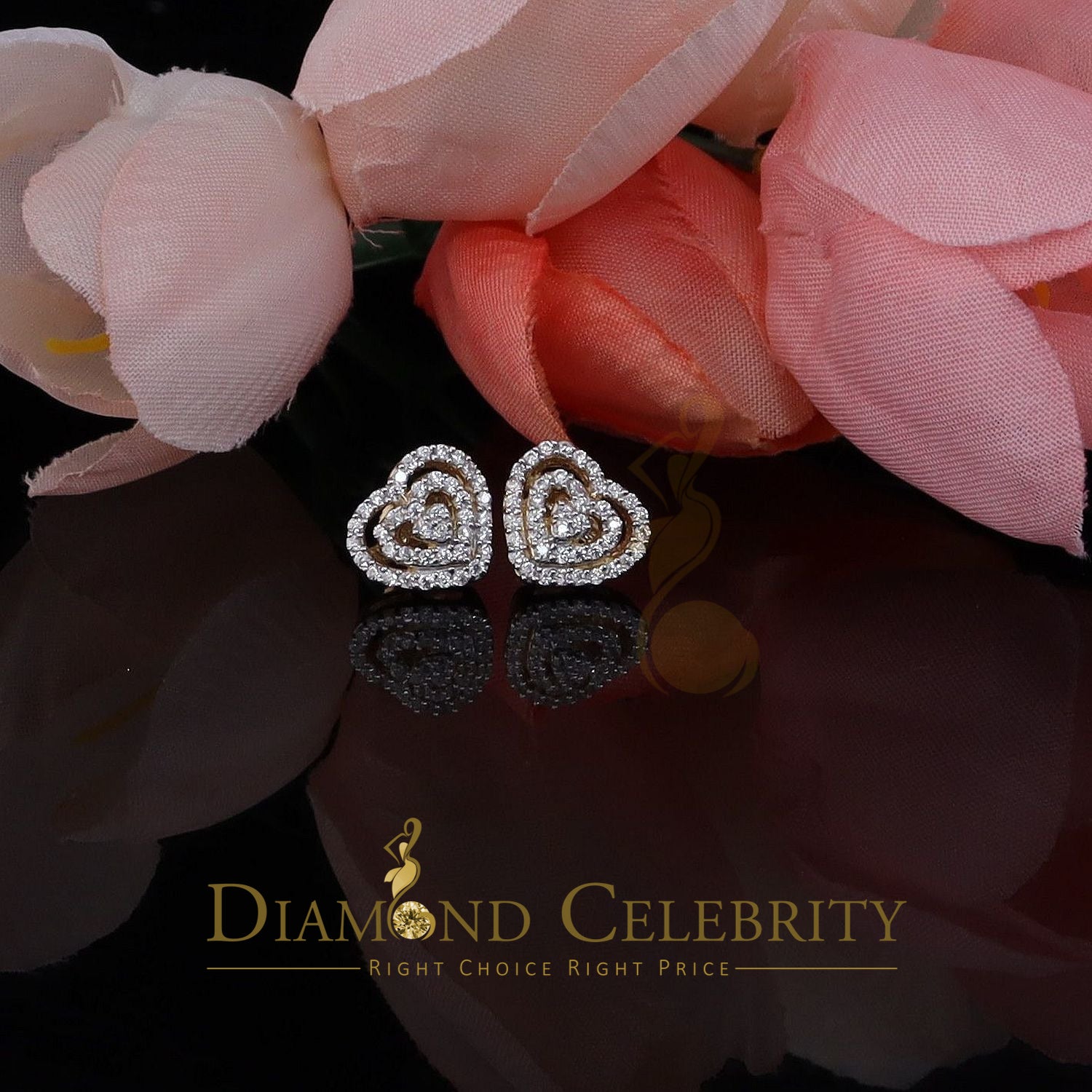 DiamondCelebritees  1.07ct Cubic Zirconia 925 Yellow Silver Women's & Men's Hip Hop Heart Earrings