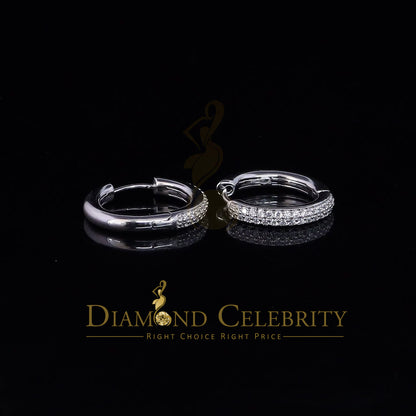 DiamondCelebritees  Men's hip hop White 925 Sterling Silver Cubic Zirconia 2 row Huggie Hoop Earring