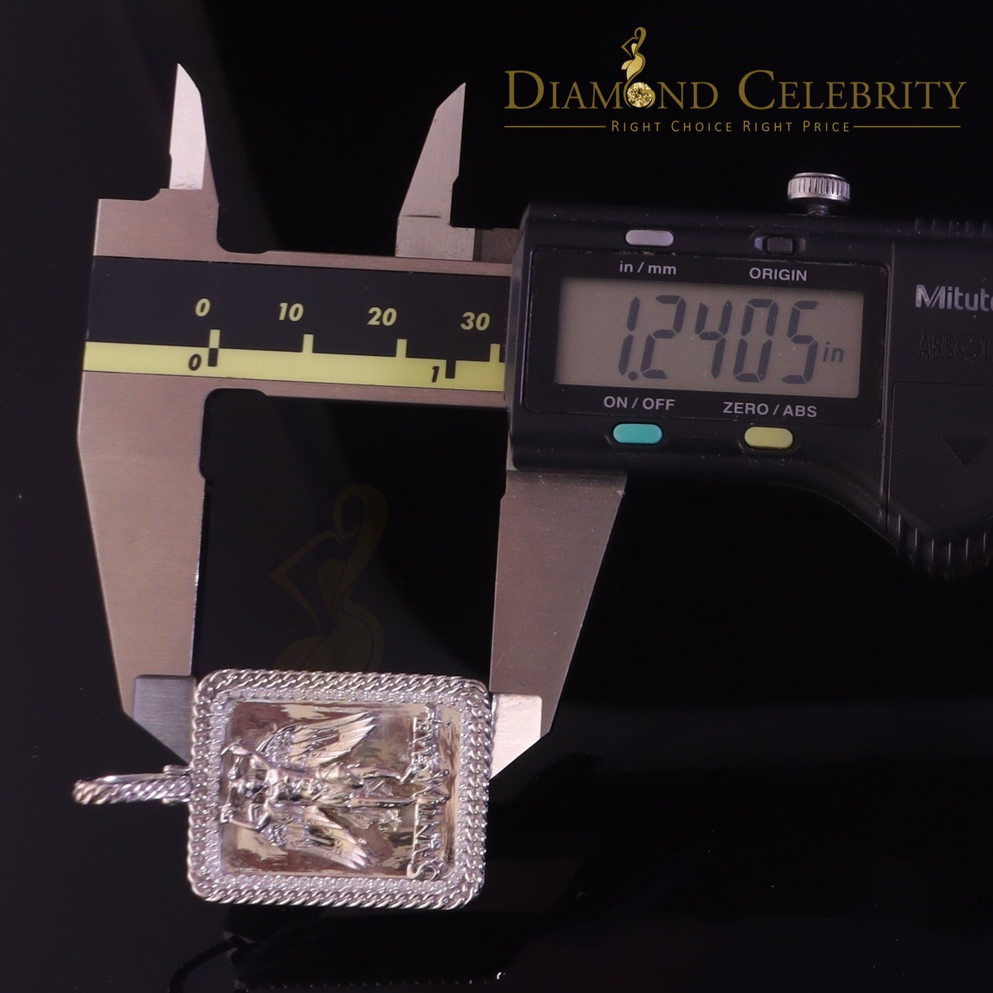 DiamondCelebritees Men's 925 Silver 0.66ct CZ Square SAINT MICHEAL White 1.00 inch 3D Pendant