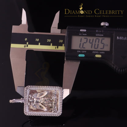 DiamondCelebritees Men's 925 Silver 0.66ct CZ Square SAINT MICHEAL White 1.00 inch 3D Pendant