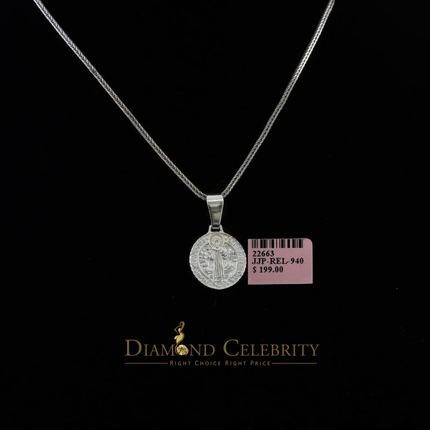DiamondCelebritees Double Side Round Benedict Men's/Women's Pendant Religious 925 Sterling Silver