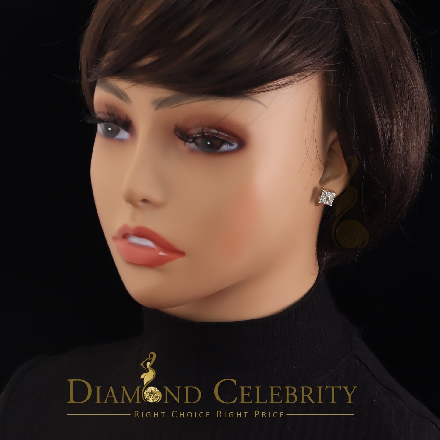 DiamondCelebritees 10K Real Yellow Gold with Real 1.50ct Diamonds Square Stud Earrings