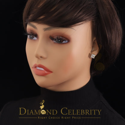 DiamondCelebritees 10K Real Yellow Gold with Real 1.50ct Diamonds Square Stud Earrings