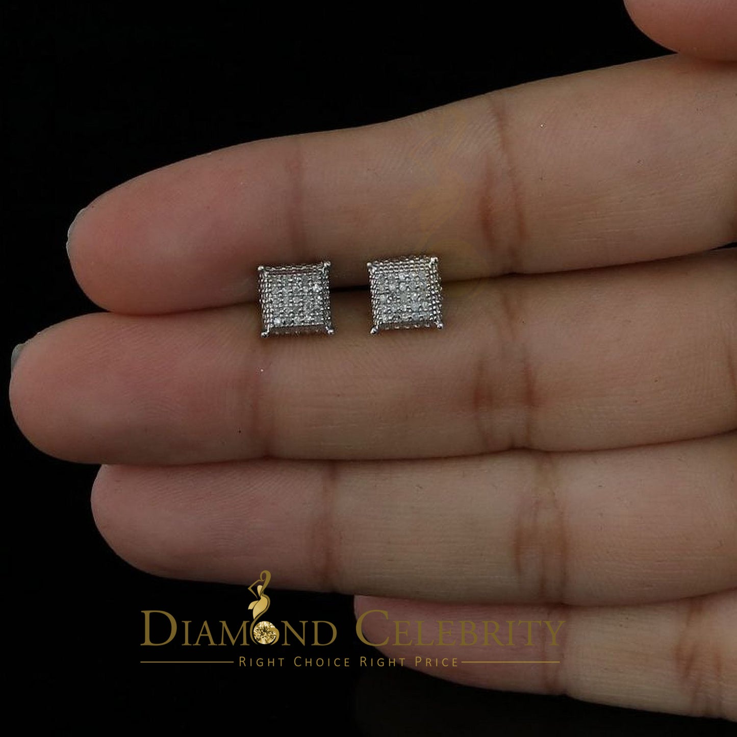 DiamondCelebritees Aretes Para Hombre 925 Silver 0.15ct Diamond Women & Men Square White Earrings