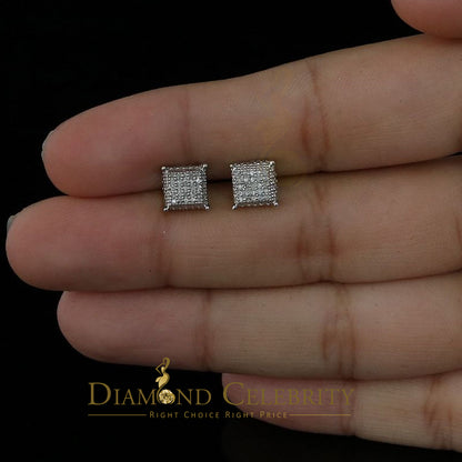 DiamondCelebritees Aretes Para Hombre 925 Silver 0.15ct Diamond Women & Men Square White Earrings