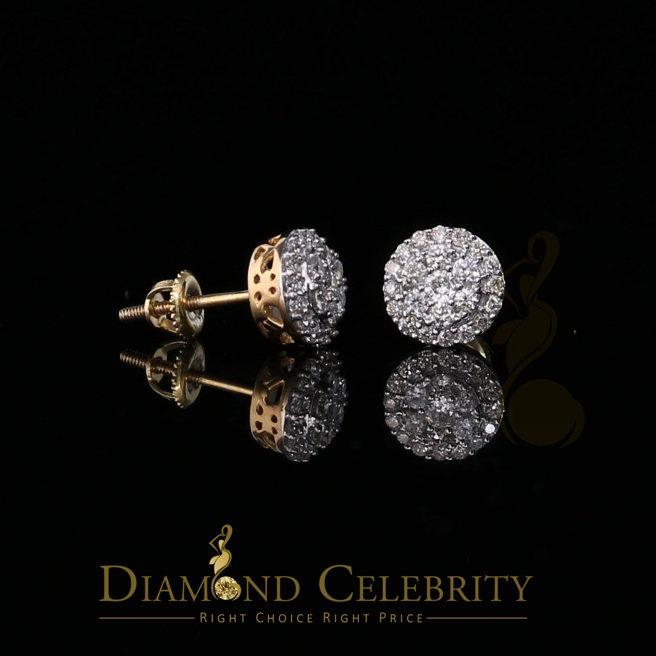 DiamondCelebritees Beautiful 10K Real Yellow Real Diamond 0.55CT Men's/Women's Stud Round Earring