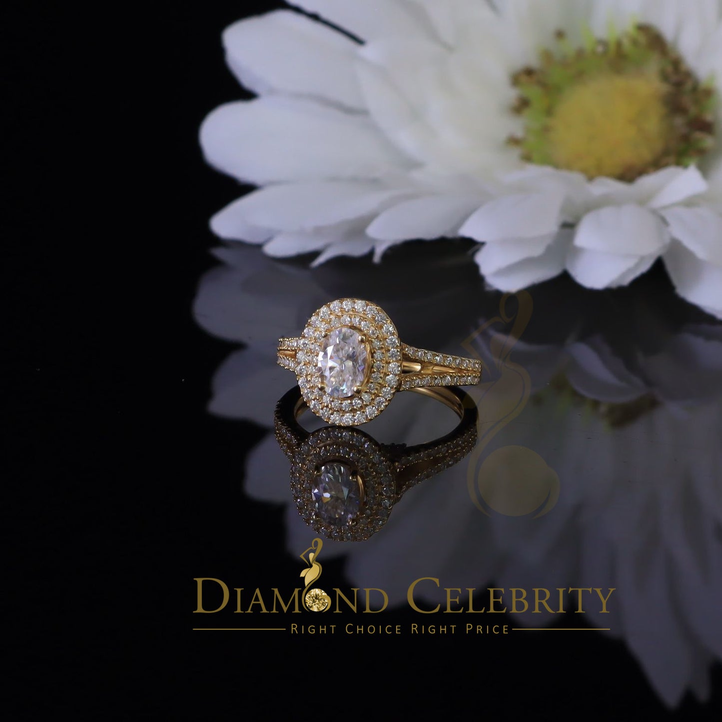King Of Blings  10K Yellow Gold 2.00CT 'VVS' 'FL' D clr Oval Cut Moissonite Womens Ring S/7