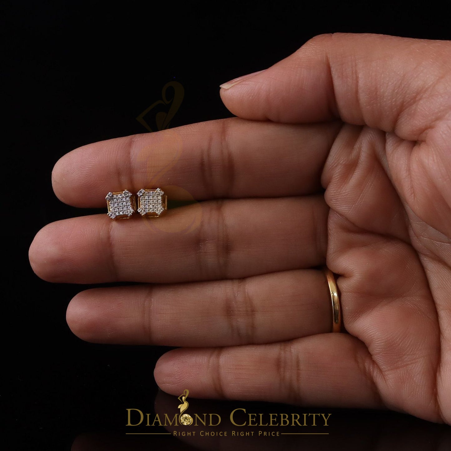 DiamondCelebritees Men's/Womens 925 Silver Yellow 0.25ct VVS 'D' Moissanite Square Stud Earrings