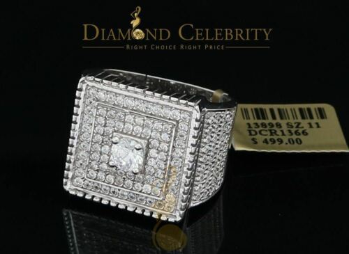 DiamondCelebritees Men's 6.25ct Cubic Zirconia White Silver Round Adjustable Ring From SZ 11 to 13
