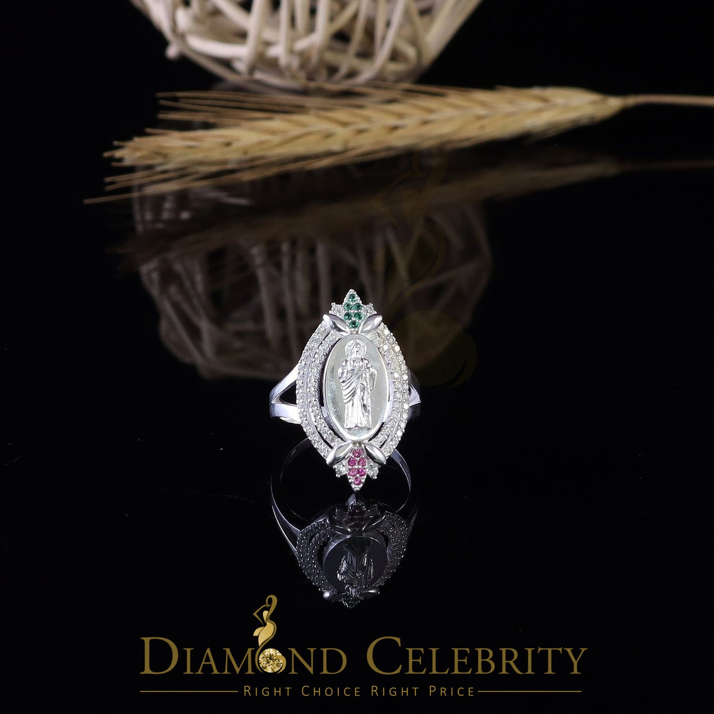 DiamondCelebritees White CZ 925 Sterling Silver Catholic St Jude Fancy Women's Religious Ring SZ 7
