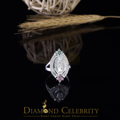 DiamondCelebritees White CZ 925 Sterling Silver Catholic St Jude Fancy Women's Religious Ring SZ 7
