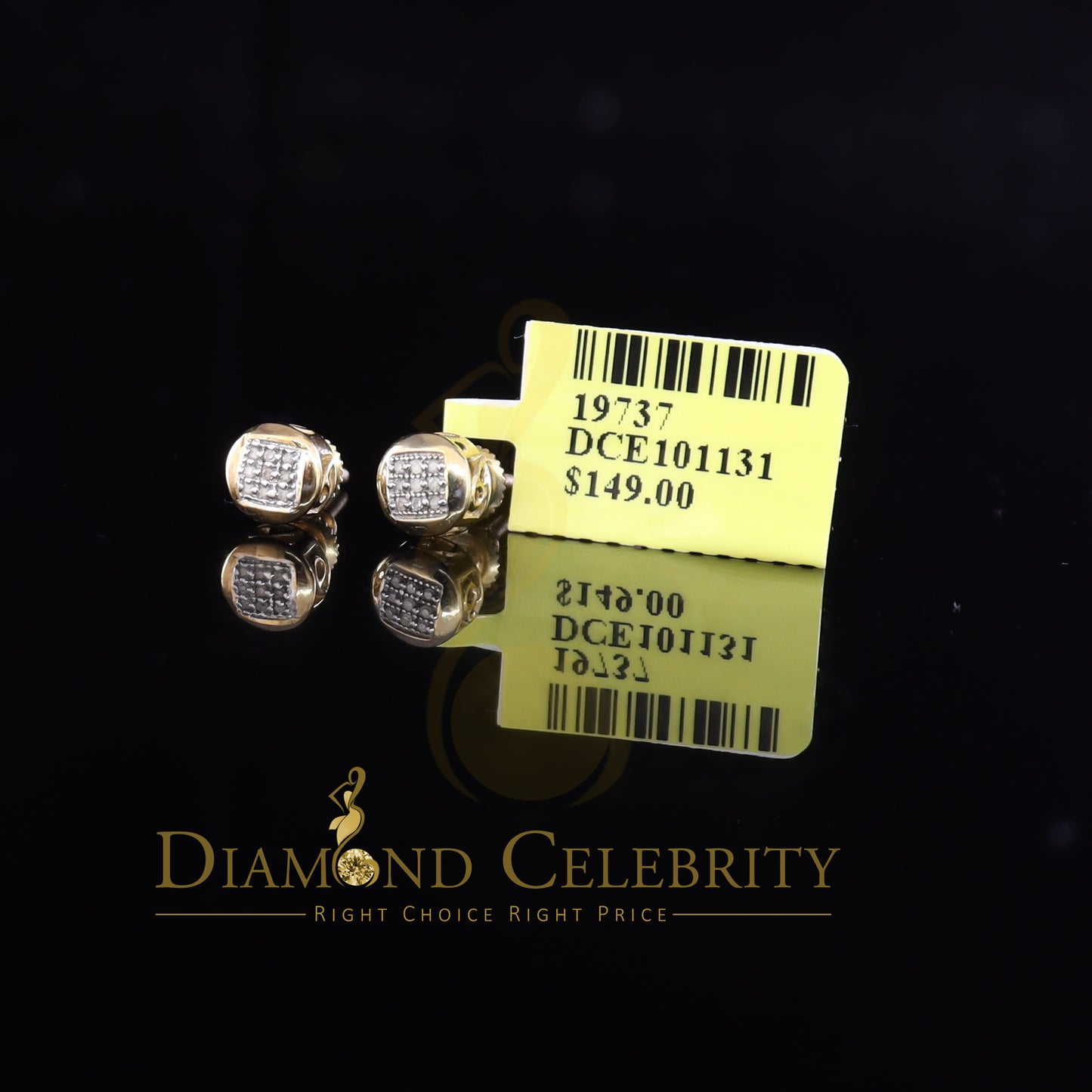 DiamondCelebritees 0.05 ct Diamond 925 Sterling Silver Yellow For Women's/Men's Round Stud Earring