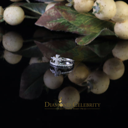 DiamondCelebritees 925 White Silver 0.40ct Cubic Zirconia Engagement Womens Cross Ring Size 7