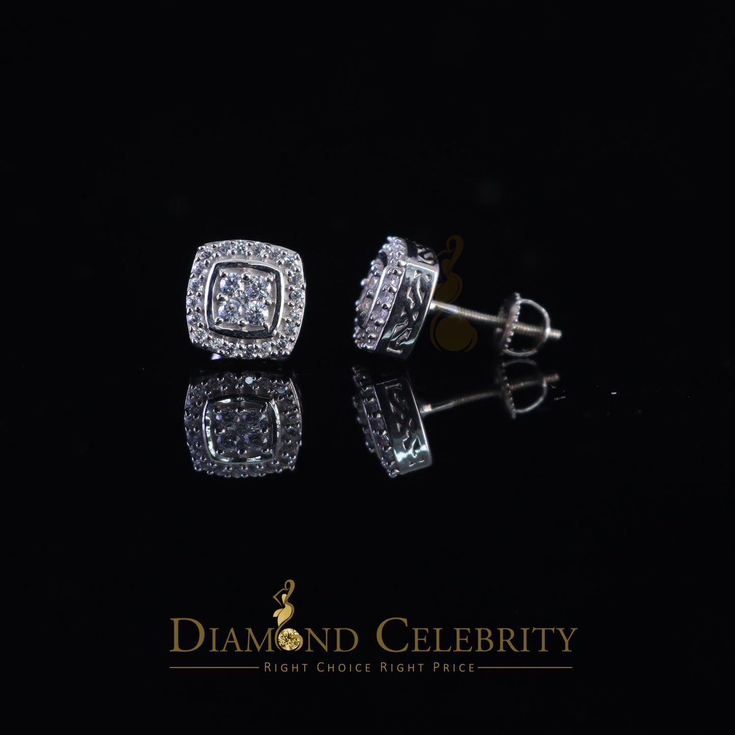 DiamondCelebritees  925 White Sterling Silver 0.85 ct Cubic Zirconia Women's Hip Hop Square Earrings