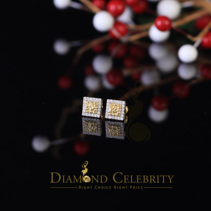 DiamondCelebritees 1.00ct Moissanite Yellow 925 Sterling Silver Women's Square Shape Nugget Earring