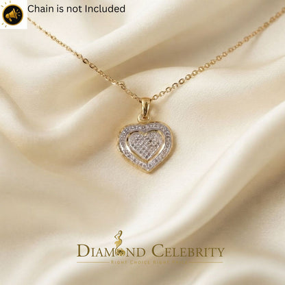 DiamondCelebritees  Small Yellow Real 0.25ct Diamond 925 Silver double Heart Charm Necklace Pendant