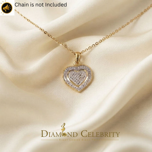 DiamondCelebritees  Small Yellow Real 0.25ct Diamond 925 Silver double Heart Charm Necklace Pendant