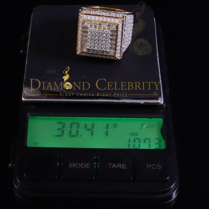 DiamondCelebritees 925 Sterling Silver 4.50ct VVS 'D' Moissanite Yellow Square Rings Size 10 Men's