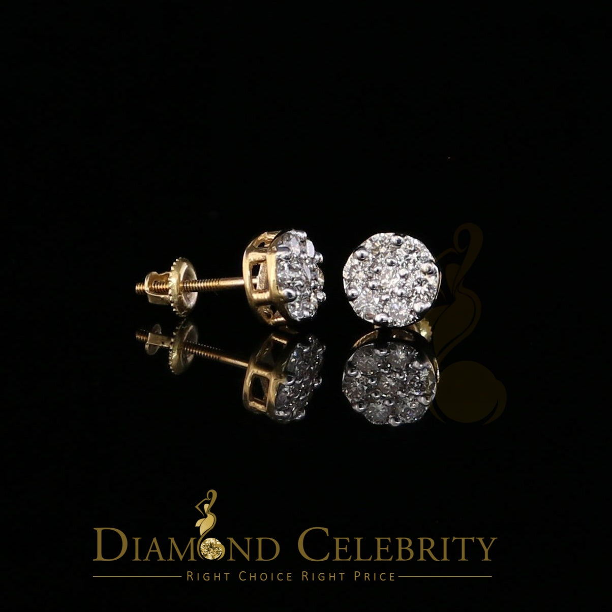 DiamondCelebritees Men's/Women's 10K Real Yellow Gold with 0.75CT Real Diamond Stud Earrings