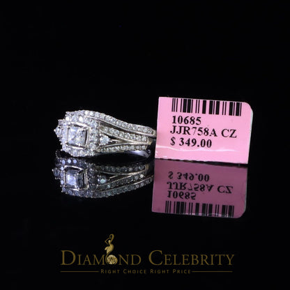 DiamondCelebritees 1.75ct Cubic Zirconia White Sterling Silver Men's/ Women 2PC Bridal Rings Size 7