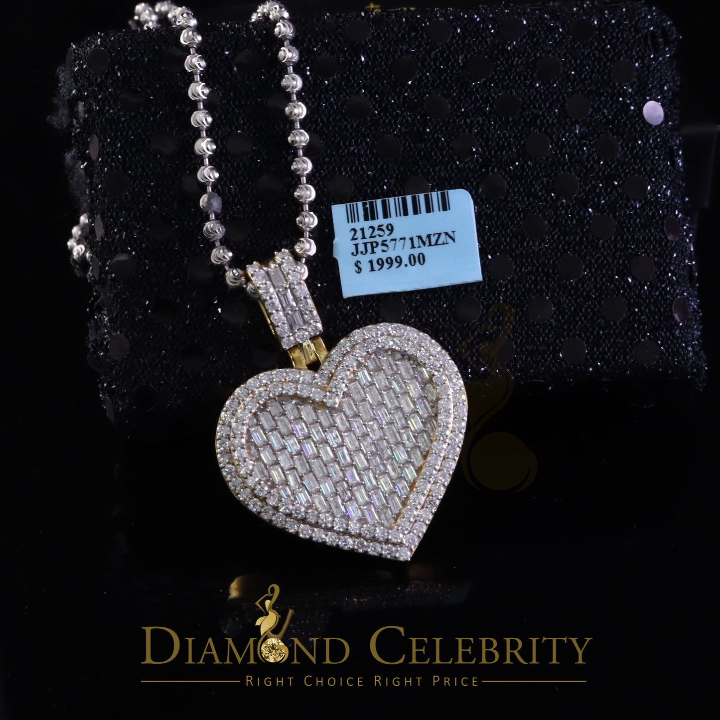 Diamondcelebritees Baguette Heart Pendant for Women's 7.50ct VVS D Clr Moissanite 925Yellow Silver