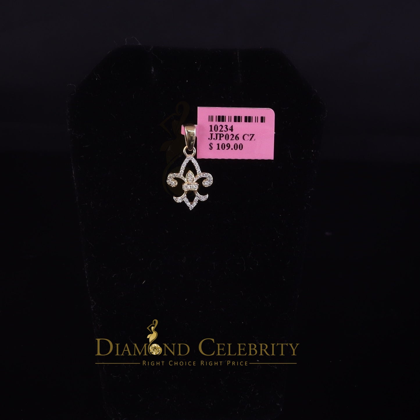 DiamondCelebritees Promise Yellow Sterling Silver Fleur de Lis Pendant with 0.30ct Cubic Zirconia