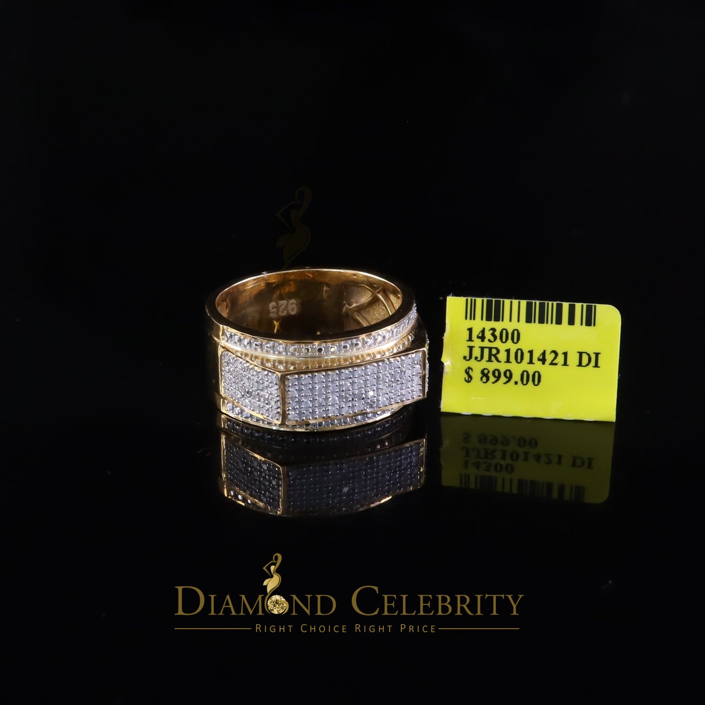 DiamondCelebritees Trendy Micro 0.33ct Real Diamond Men's 925 Silver Yellow Band Style Ring Sz 10