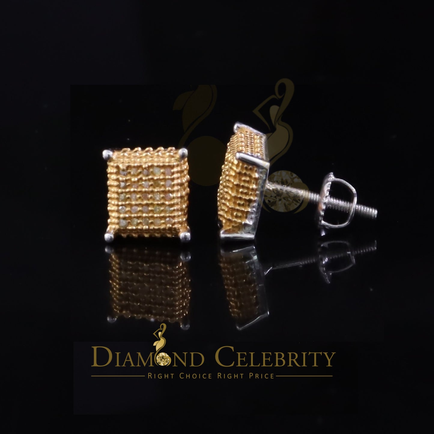 DiamondCelebritees 0.15ct Diamond Square Stud Earrings For Women White 925 Sterling Silver For Men