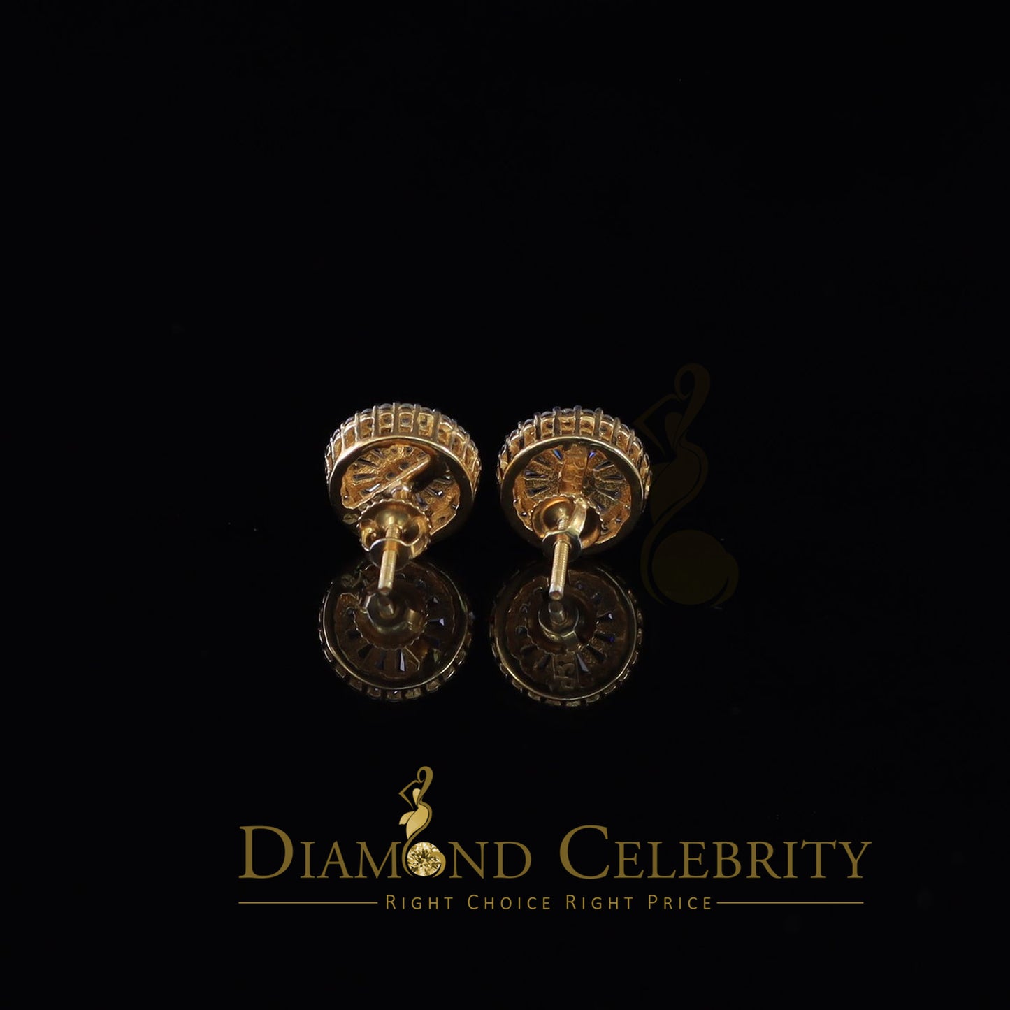 DiamondCelebritees  0.52ct Cubic Zirconia 925 Yellow Silver Women's & Men's Hip Hop Round Earrings